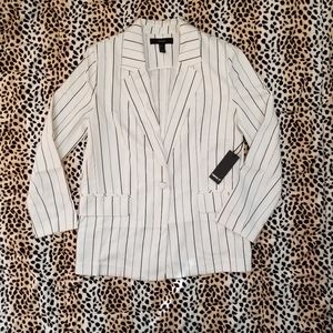Black and White Striped Long Blazer Shoulder Pads